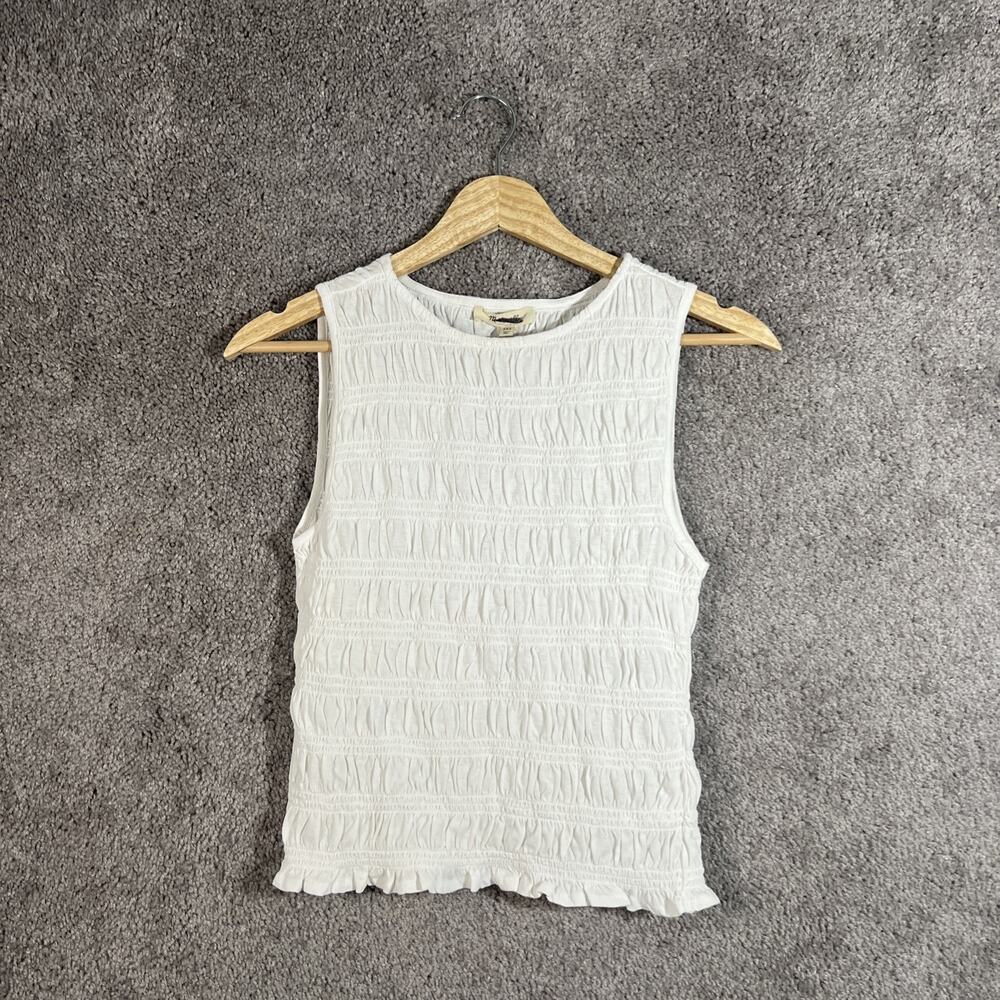 Madewell Womens XXS White Smocked Sleeveless Tank Top Casual Summer Blouse Shirt